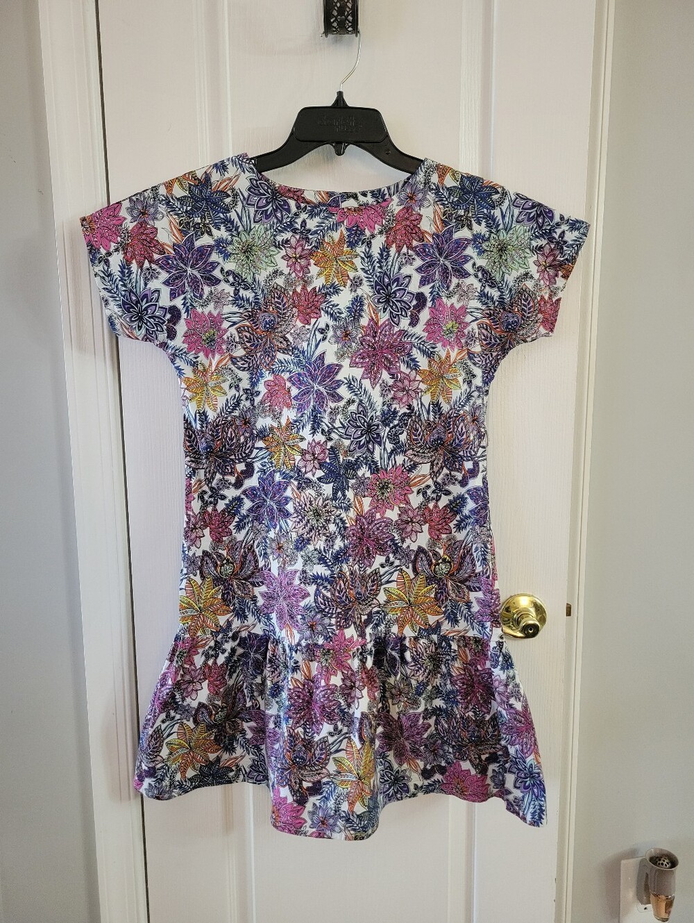 Jude Connally Rhodes Mini Dress Botanical Floral White Blue Ruffle Hem Size XS